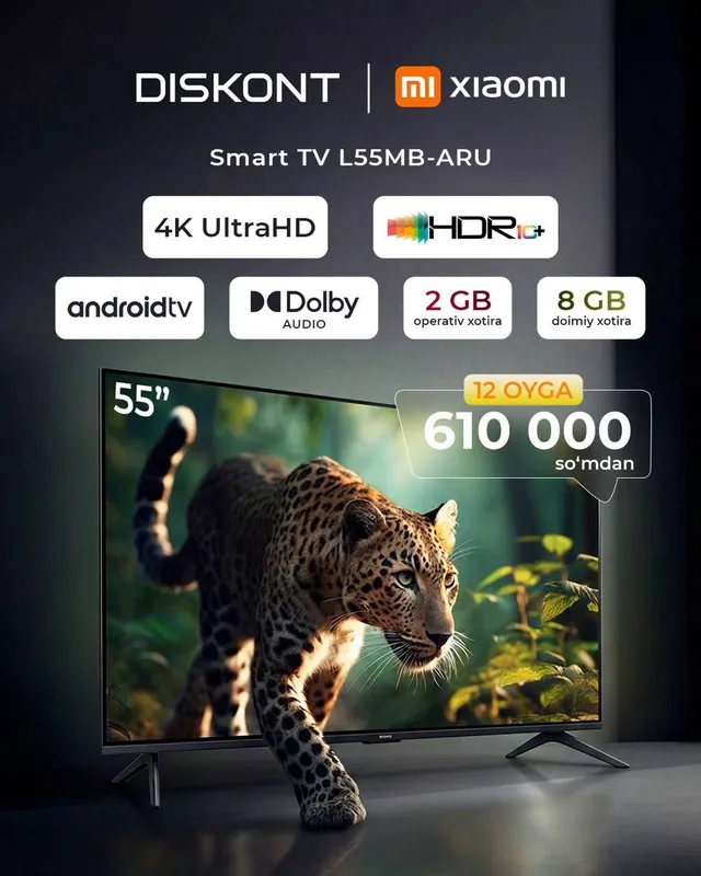 Siz uchun Xiaomi brandining Smart Televizorlarini tavsiya qilamiz.