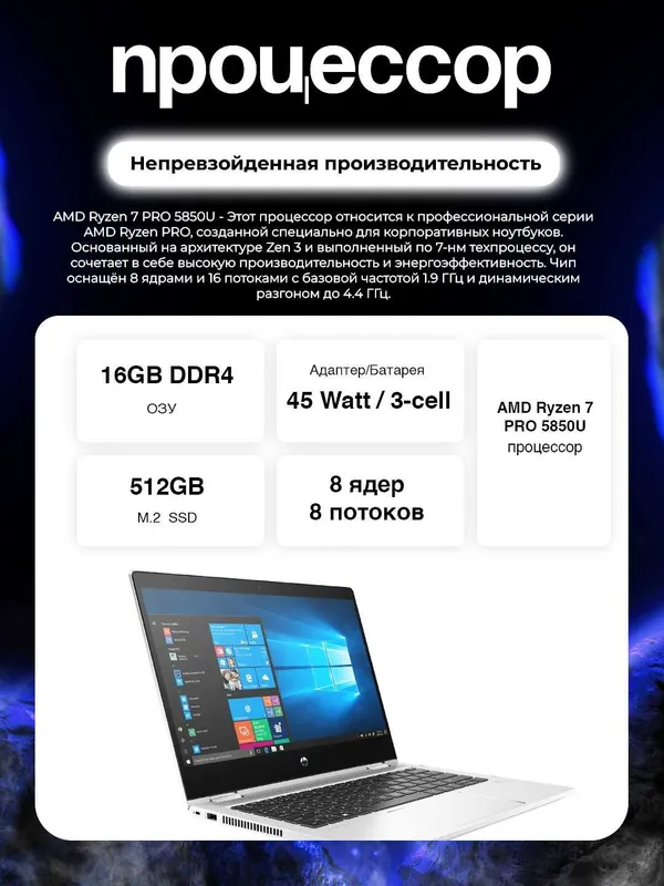 [REF] HP Probook x360, Ryzen 7 PRO 5850U, 16/512 GB, 13.3" FHD IPS — фото 1
