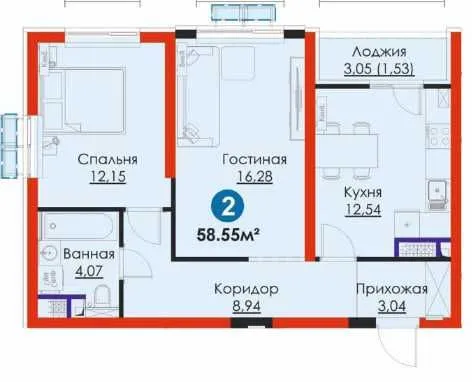 От NRG 2-комн.квартира (58.55 м²) у метро Янгиабад. Комфорт-класс (S) — фото 2