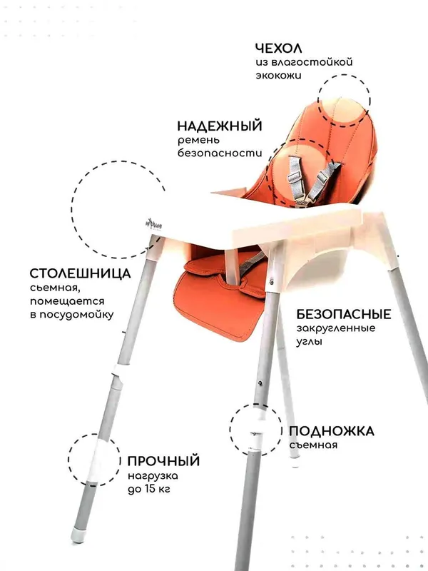 Детский стульчик для кормления High Chair — регулируемый по высоте 8