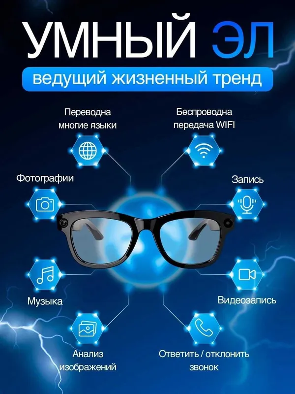 Умные очки Smart Glasses CY01 с Bluetooth, съемными линзами и камерой — фото 5 Умные очки Smart Glasses CY01 с Bluetooth, съемными линзами и камерой — фото 5