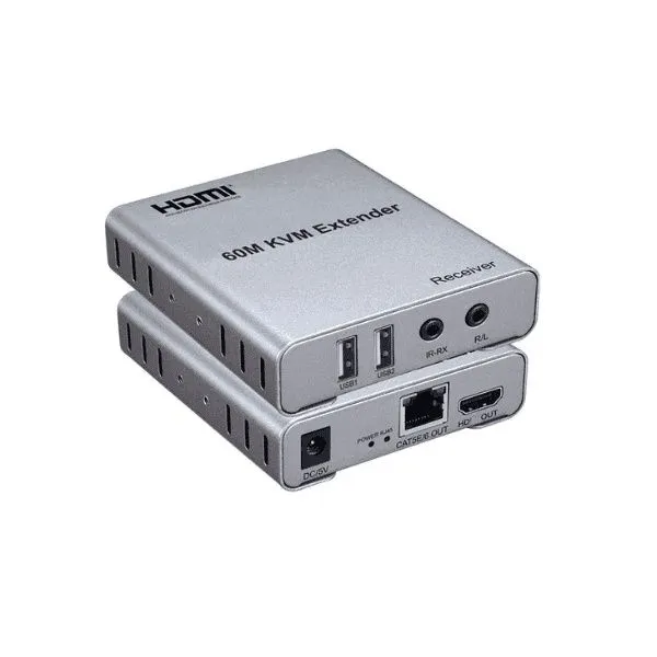 Hdmi kvm extender 60 метр удлинитель экстендер через кабеля rj45, серы — фото 1