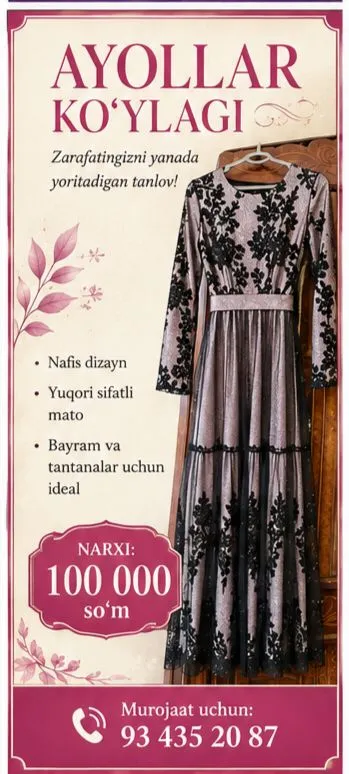 Ayollar bazm va kundalik ko'ylaklar ideal holatda — фото 1
