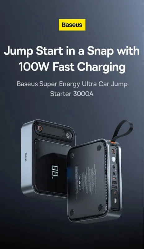Пусковое устройство Baseus 3000A 30000мч мощный jump starter с PD 100W