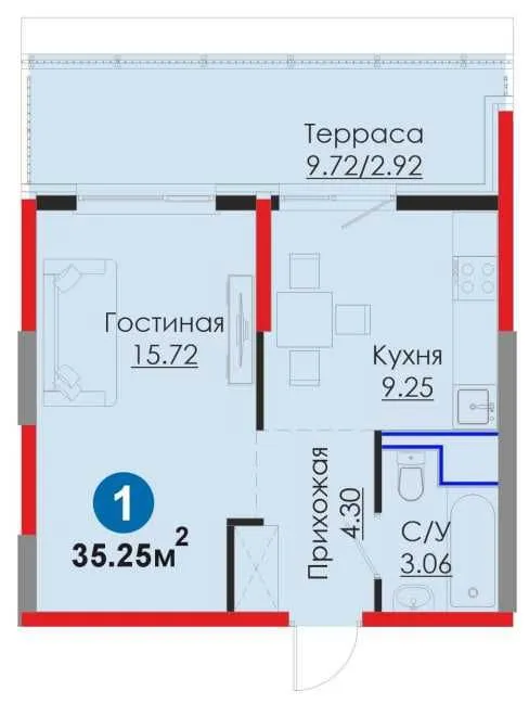 КЛЮЧИ сразу! 1 комнатная = своя ТЕРРАСА, Мирабадский район (S) 8