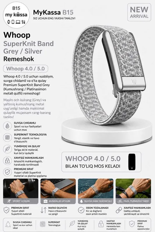 Whoop SuperKnit Band Grey / Silver Remeshok / dastavka / New Whoop SuperKnit Band Grey / Silver Remeshok / dastavka / New