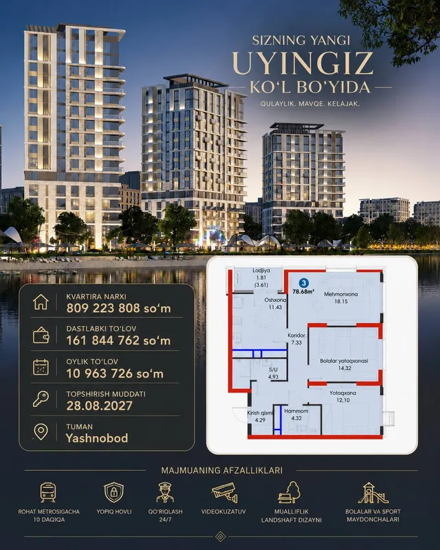 3 xonali yangi qurilishdagi Bosh to‘lov 161 mln