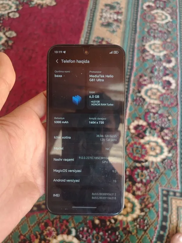 Honor x 6 c 6/128 haloti ideal rangi qora narxini kelishamiz pul zarl 1