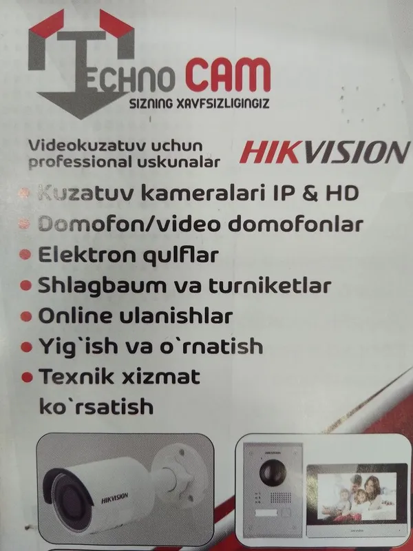 TechnoCam (sizning xavfsizligingiz) Hikvision TVT DAHUA EZVIZ HILOOK TechnoCam (sizning xavfsizligingiz) Hikvision TVT DAHUA EZVIZ HILOOK
