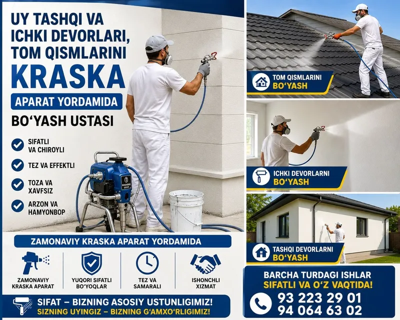 Uy, hovli va tomlarni professional bo‘yash Uy, hovli va tomlarni professional bo‘yash