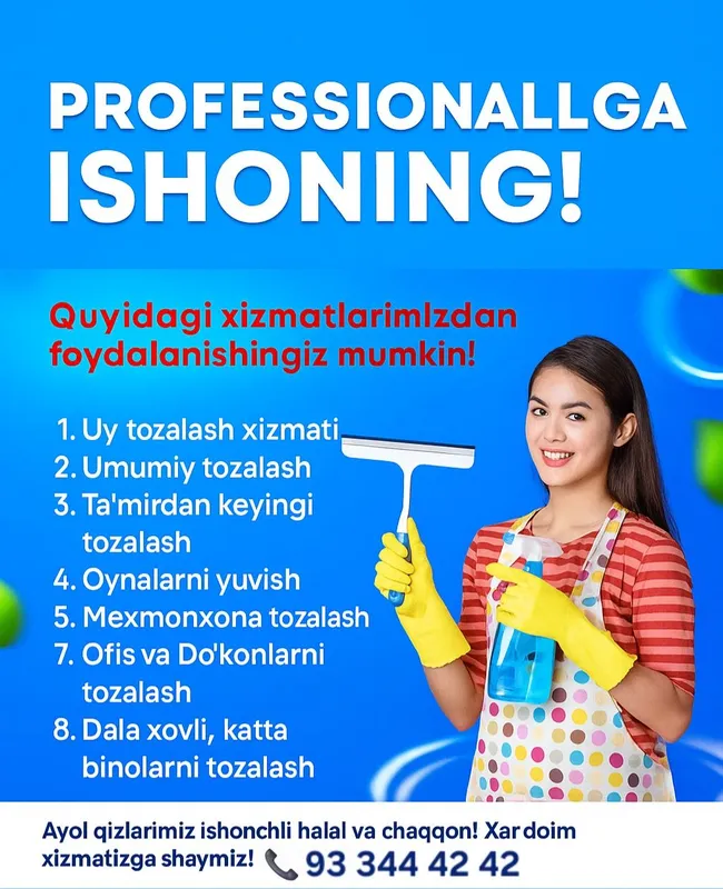 Navoida uborka xizmati 24/7