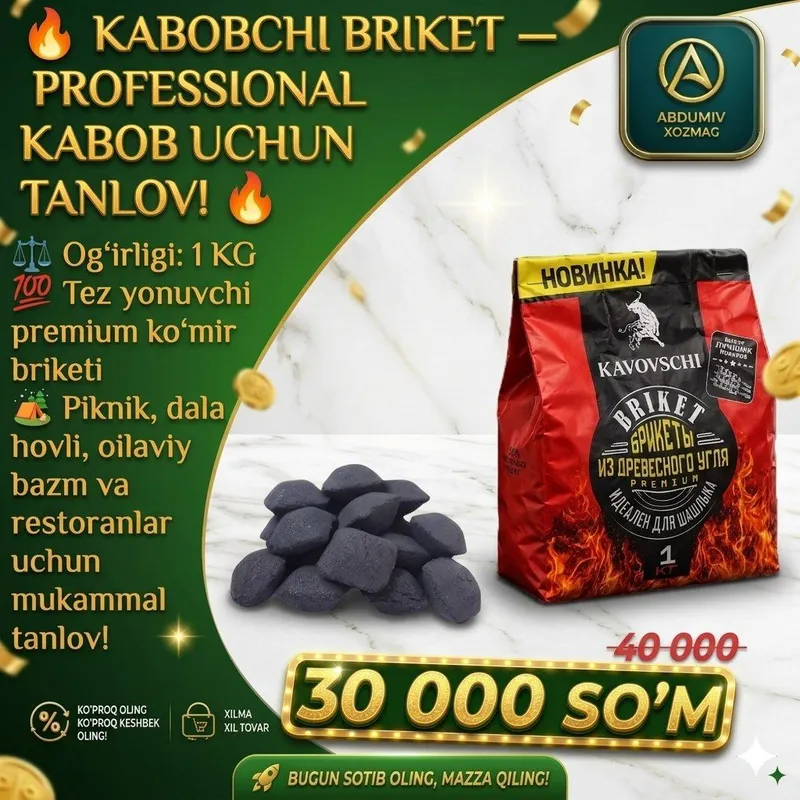 KABOBCHI BRIKET — Og‘irligi: 1 KG 1 KABOBCHI BRIKET — Og‘irligi: 1 KG 1