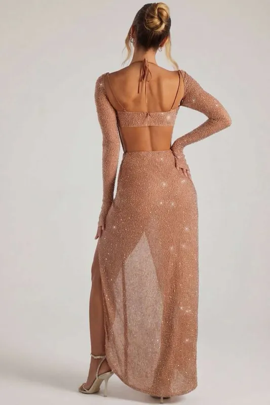 Продаю платье Oh Polly Embellished Cowl Neck Maxi Dress in Nude 2
