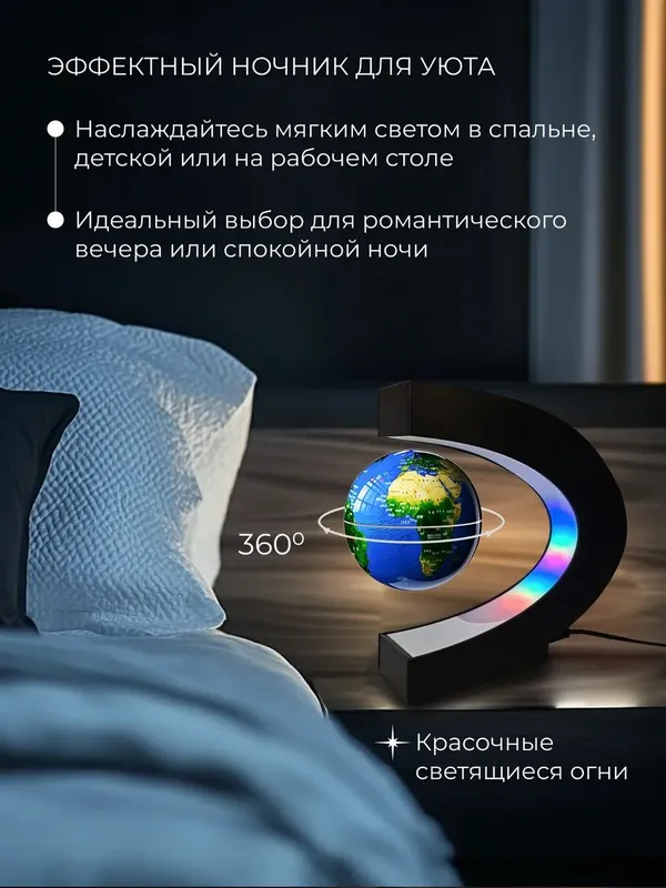 Глобус светильник ночник левитирующий — фото 2
