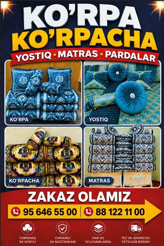 Uy uchun Villur va satin korpachalar 75000 metri 1
