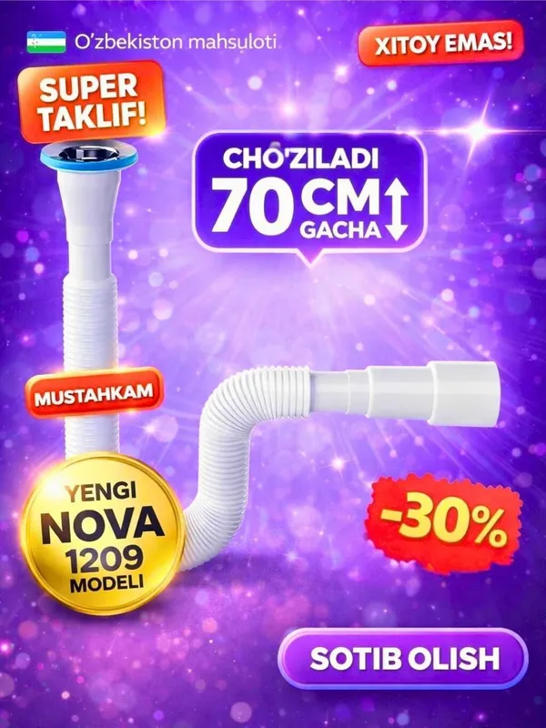 SIFONLAR — rakovina,oshxona moykasi va vanna uchun.