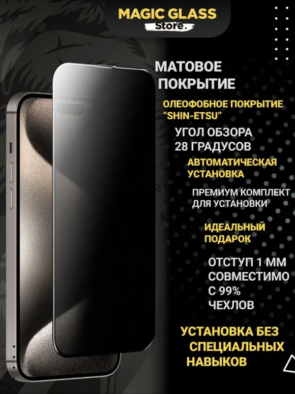 Защитное стекло Iphone 14 Pro антишпион — фото 4