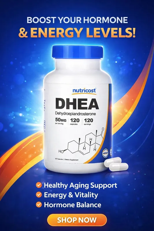 ДГЕА ( ДХЕА) Nutricost DHEA 50мг, 120 капсул без глютена, без сои, бе — фото 1