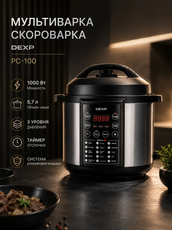 Мультиварка-скороварка с чашей DEXP, 5.7 л 1
