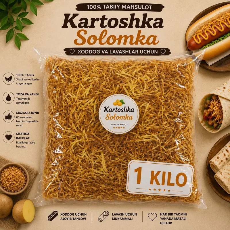 Mazzali va qarsildoq solomka 1kg - 130 ming so'm