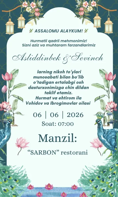 Online Taklifnoma yasab beramiz mijoz xoxlagandaqa buladi 1