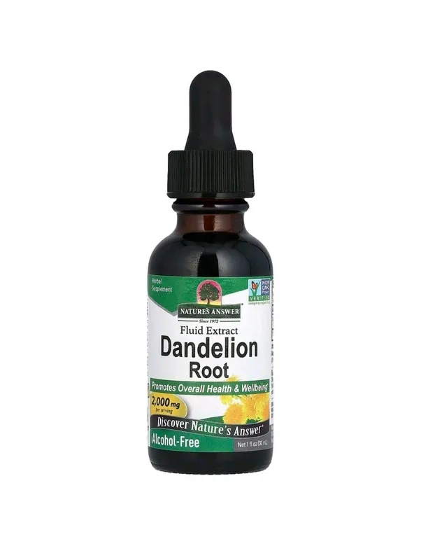 Dandelion root жидкий экстракт, корень одуванчика, без спирта, 2000 мг