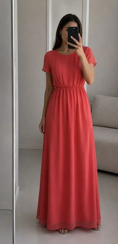 Коралловое шифоновое платье