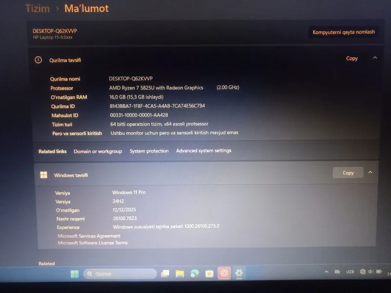 Yangi HP Laptop 15 (Ryzen 7 / 16GB RAM / 1TB SSD) – Holati Ideal! — фото 2