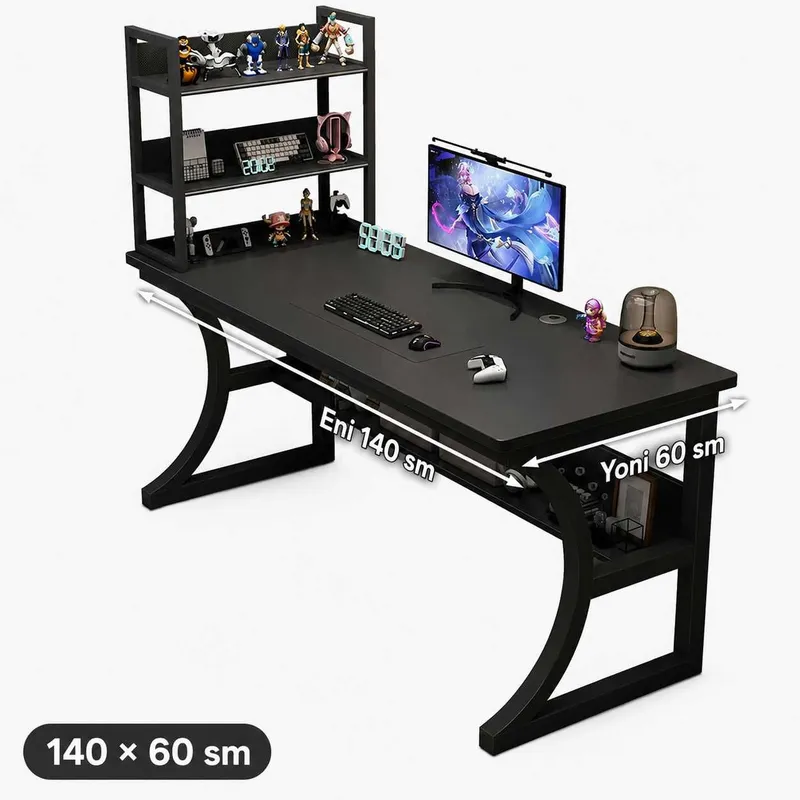 Qora polkali gaming kompyuter stoli 100/120/140x60 sm, zamonaviy pro — фото 3