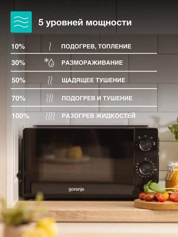Микроволновая печь Gorenje MO20CE1B5, 700Вт, эмаль, черная, 20 л — фото 2