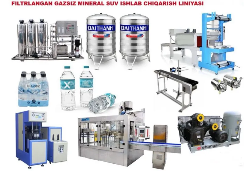 Филтерланган газсиз сув ишлаб чикариш линияси 0,5/1/1,5/5/10л 1