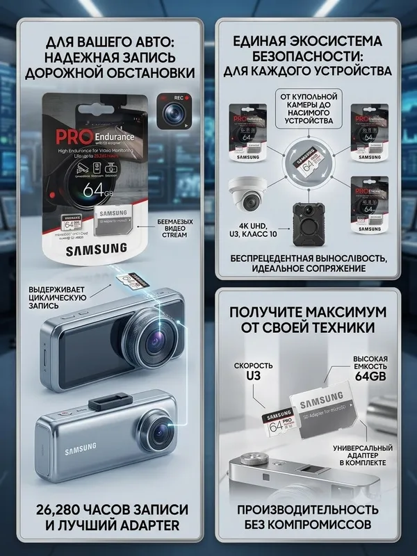 Карта памят флешка Micro Sd Samsung PRO Endurance 64 gb 26,280 часов 3