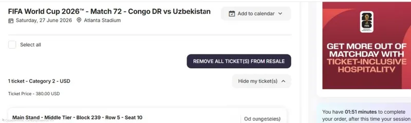 FIFA WORLD CUP билет Kongo VS Uzbekistan — фото 1