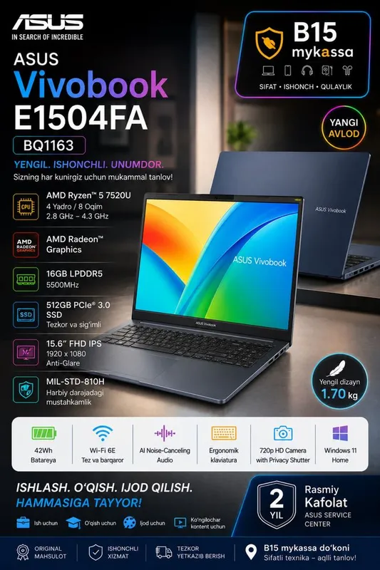 ASUS Vivobook E1504FA-BQ1163/Dastavka ASUS Vivobook E1504FA-BQ1163/Dastavka
