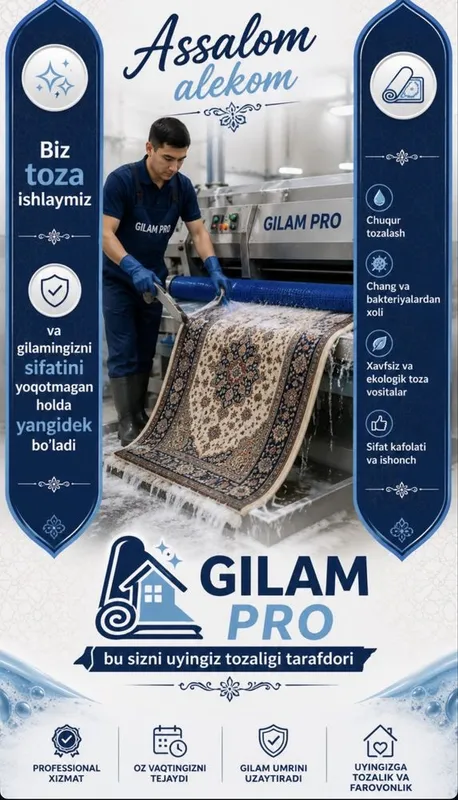 Gilam yuvish tez va toza