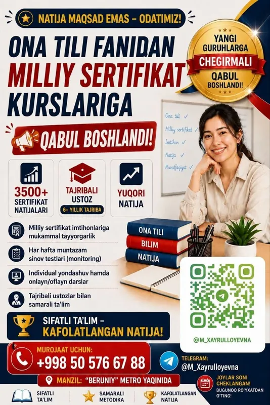 ONA TILI fanidan Milliy sertifikat kurslariga tayyorlov