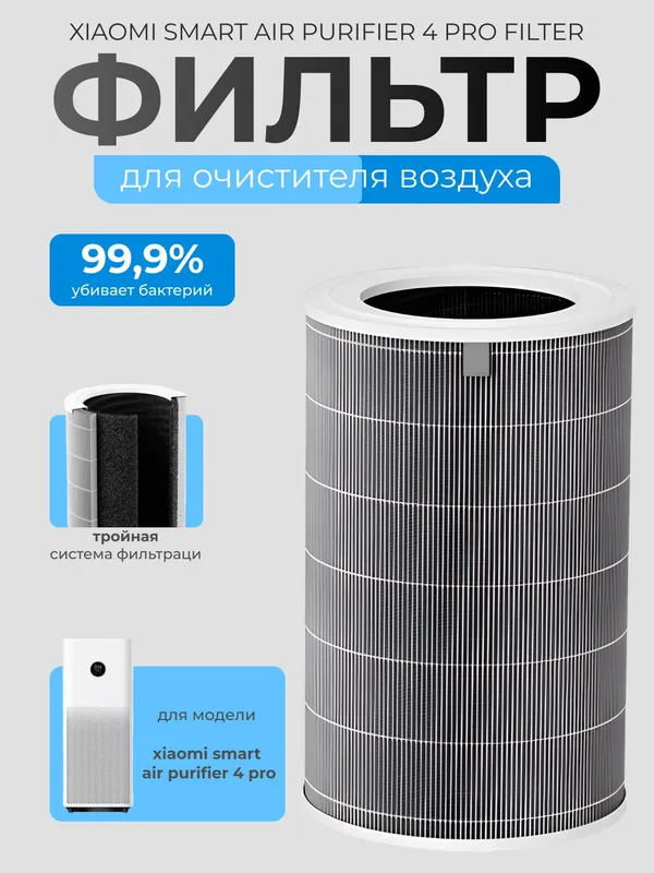 Фильтр для очистителя Xiaomi Smart Air Purifier 4 Pro, HEPA, чёрный, 1500 гр