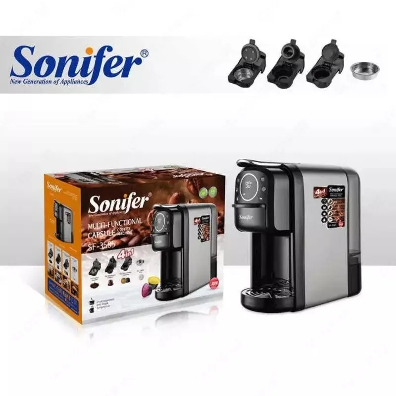 Кофемашина 4 в 1 "SONIFER" SF-3585,оригинал 1400 W (Стальной/черный