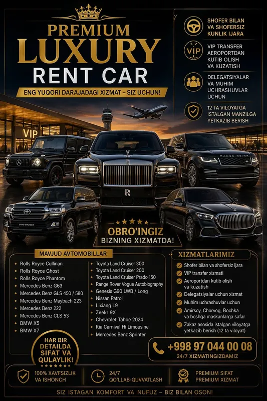 Прокат авто Автопрокат VIP Avtomobil Ijarasi | VIP Transfer | Premium Прокат авто Автопрокат VIP Avtomobil Ijarasi | VIP Transfer | Premium