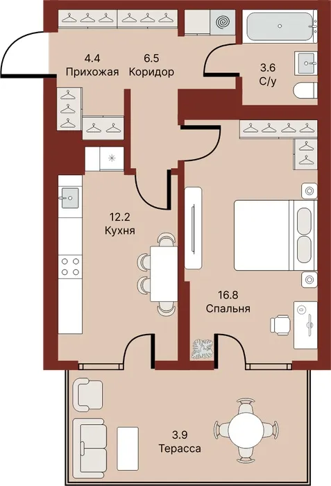 1 xonali kvartira, 44 m2, Mirzo Ulug'bek 2