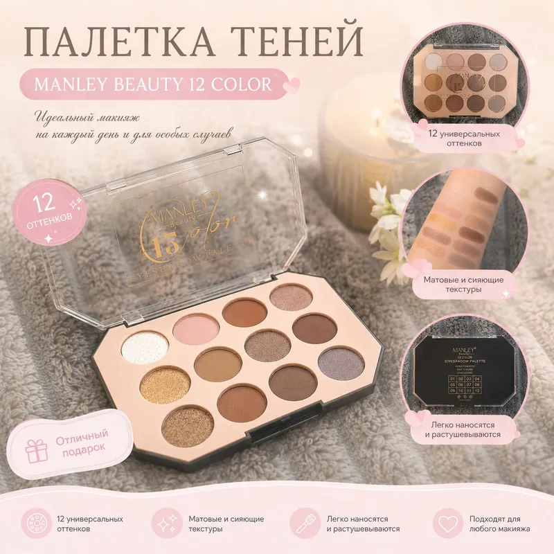 Палетка теней MANLEY Beauty 12 Color Палетка теней MANLEY Beauty 12 Color