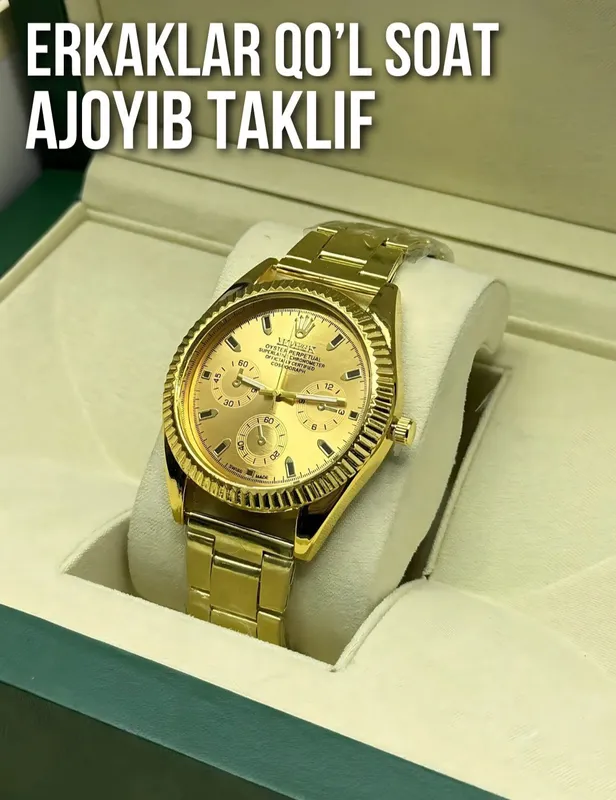 Erkaklar tilla rangli Rolex soati