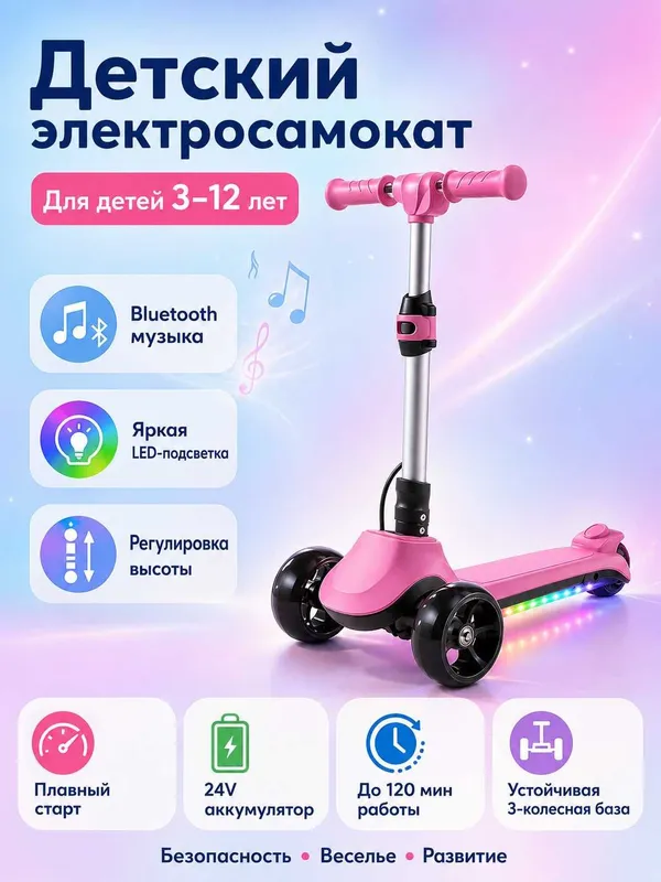 Детский электросамокат, складной, безопасный для детей, 6-12 — фото 7 Детский электросамокат, складной, безопасный для детей, 6-12 — фото 7
