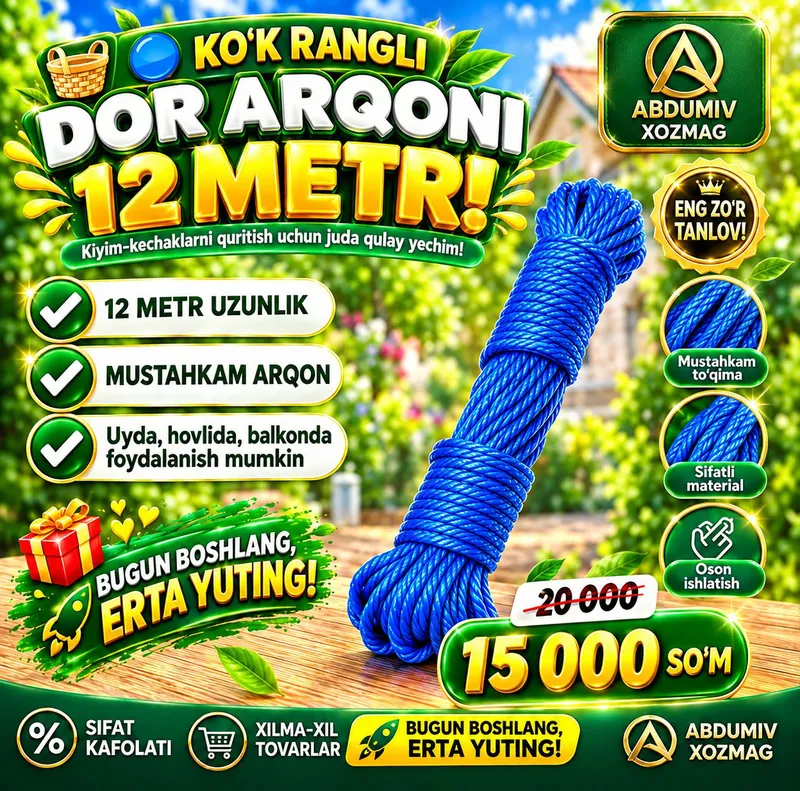 KO'K RANGLI DOR ARQONI — 12 METR! 1 KO'K RANGLI DOR ARQONI — 12 METR! 1