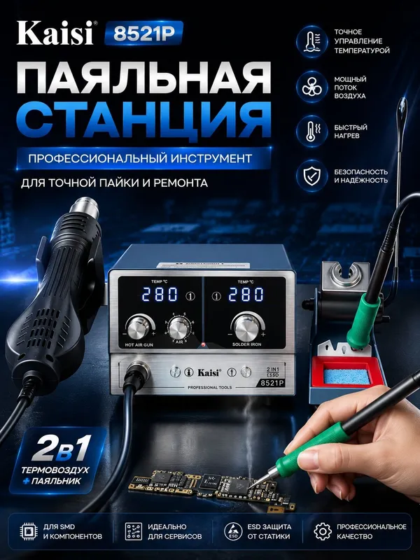 Паяльник-термофен Kaisi 8521P 2-в-1 с постоянным температурным режимом 3