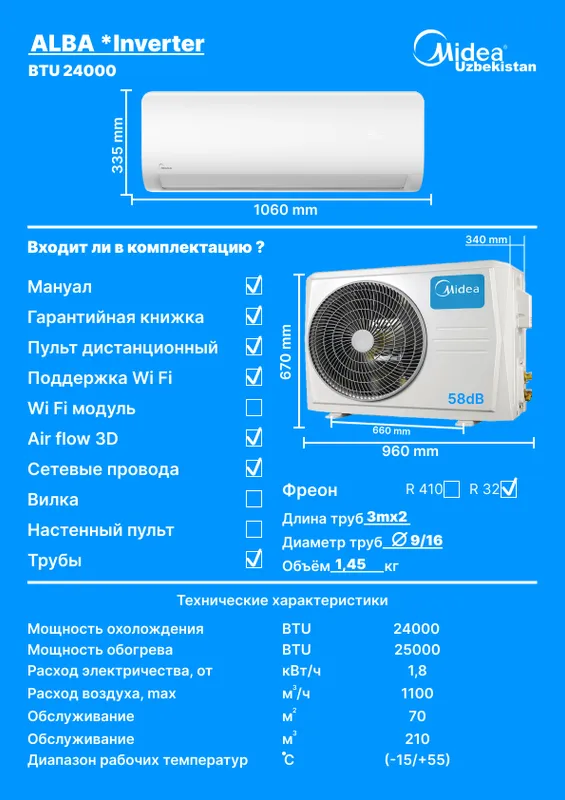 Midea Alba inverter 12|9|18|24|эконом 60%электроэн — фото 2