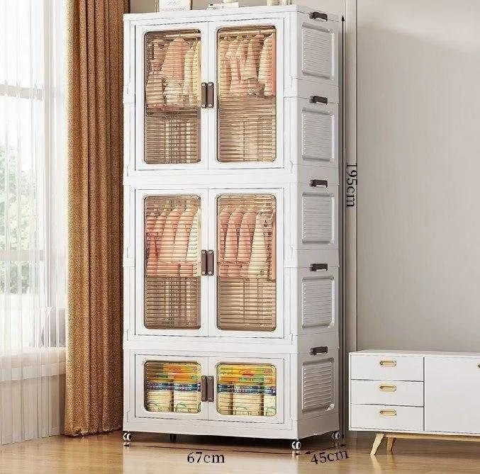 Шкаф пластиковый для одежды с дверцами и колесами для дома 195×67×45см Шкаф пластиковый для одежды с дверцами и колесами для дома 195×67×45см