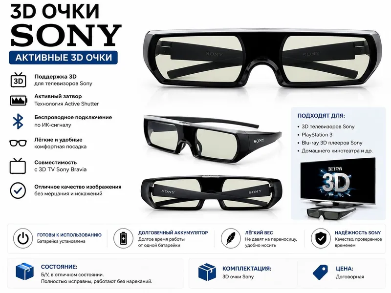 3D-очки Sony — б/у, отличное состояние 3D-очки Sony — б/у, отличное состояние