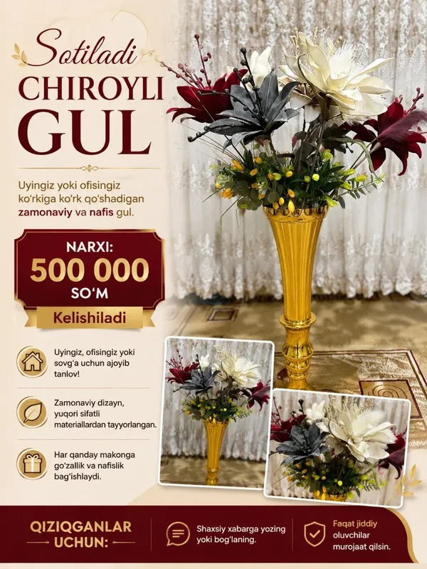 Sotiladi - CHIROYLI DEKORATIV GUL Sotiladi - CHIROYLI DEKORATIV GUL