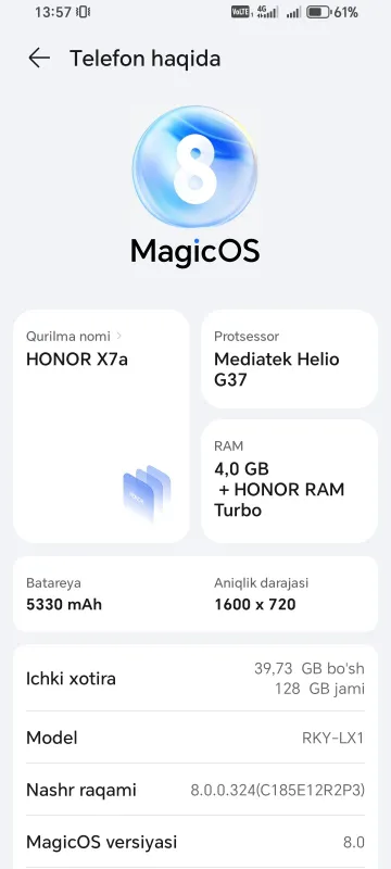 HONOR x7a oynasi singan boshqa aybi yu HONOR x7a oynasi singan boshqa aybi yu